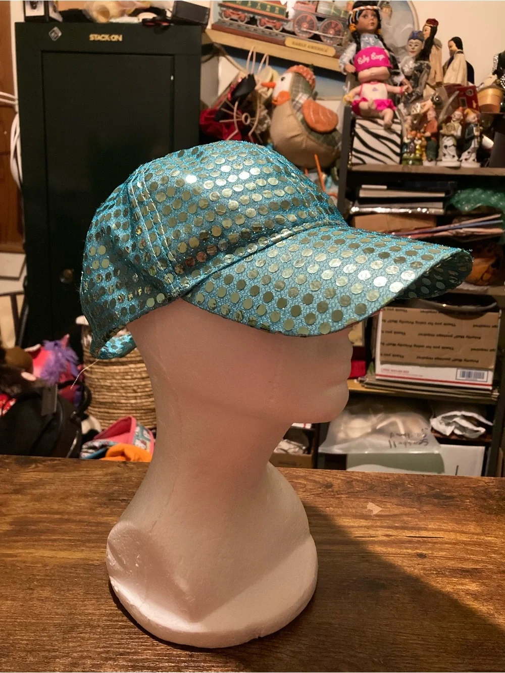 Kids turquoise sequin baseball cap